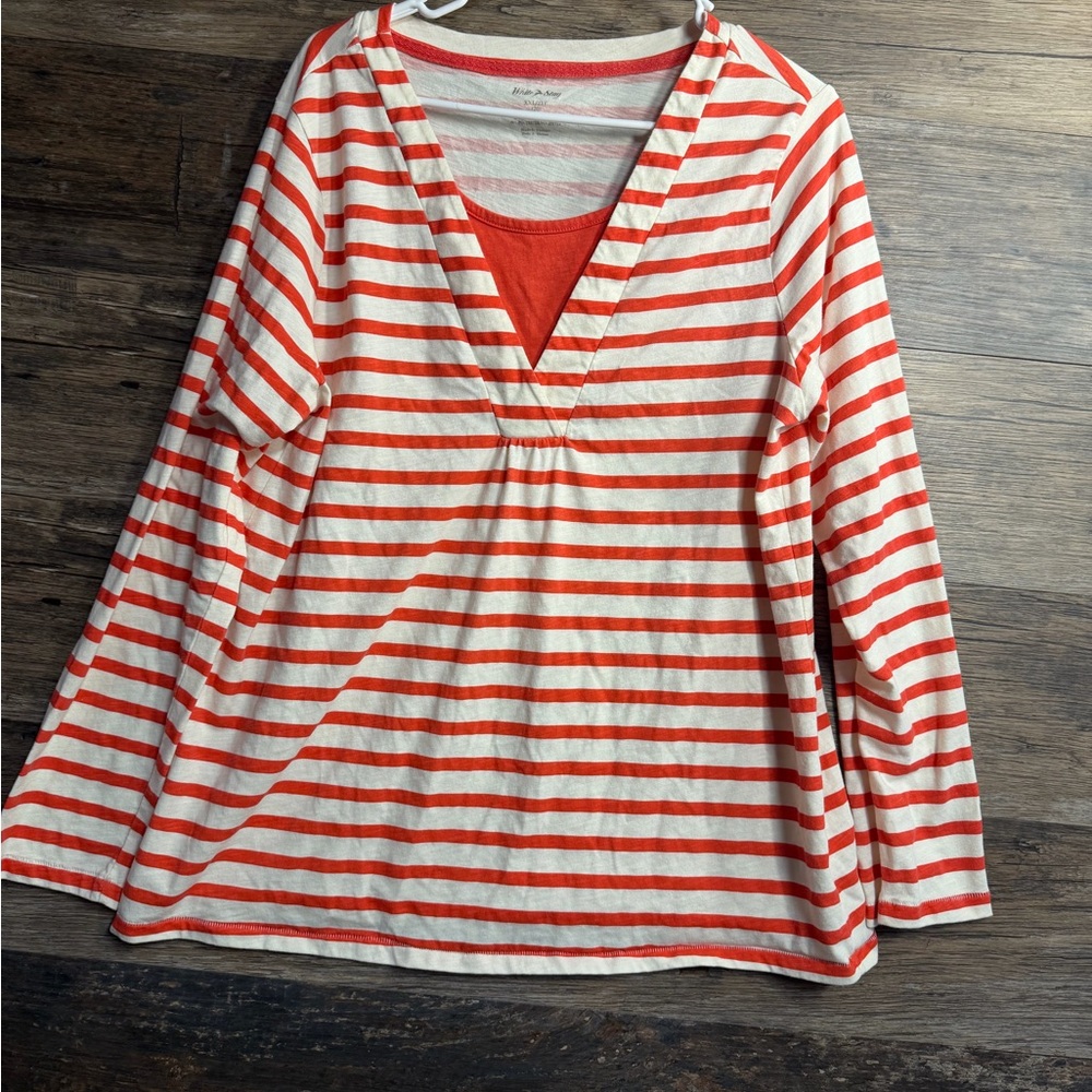 White Stag Orange and White‎ Striped V-Neck Blouse